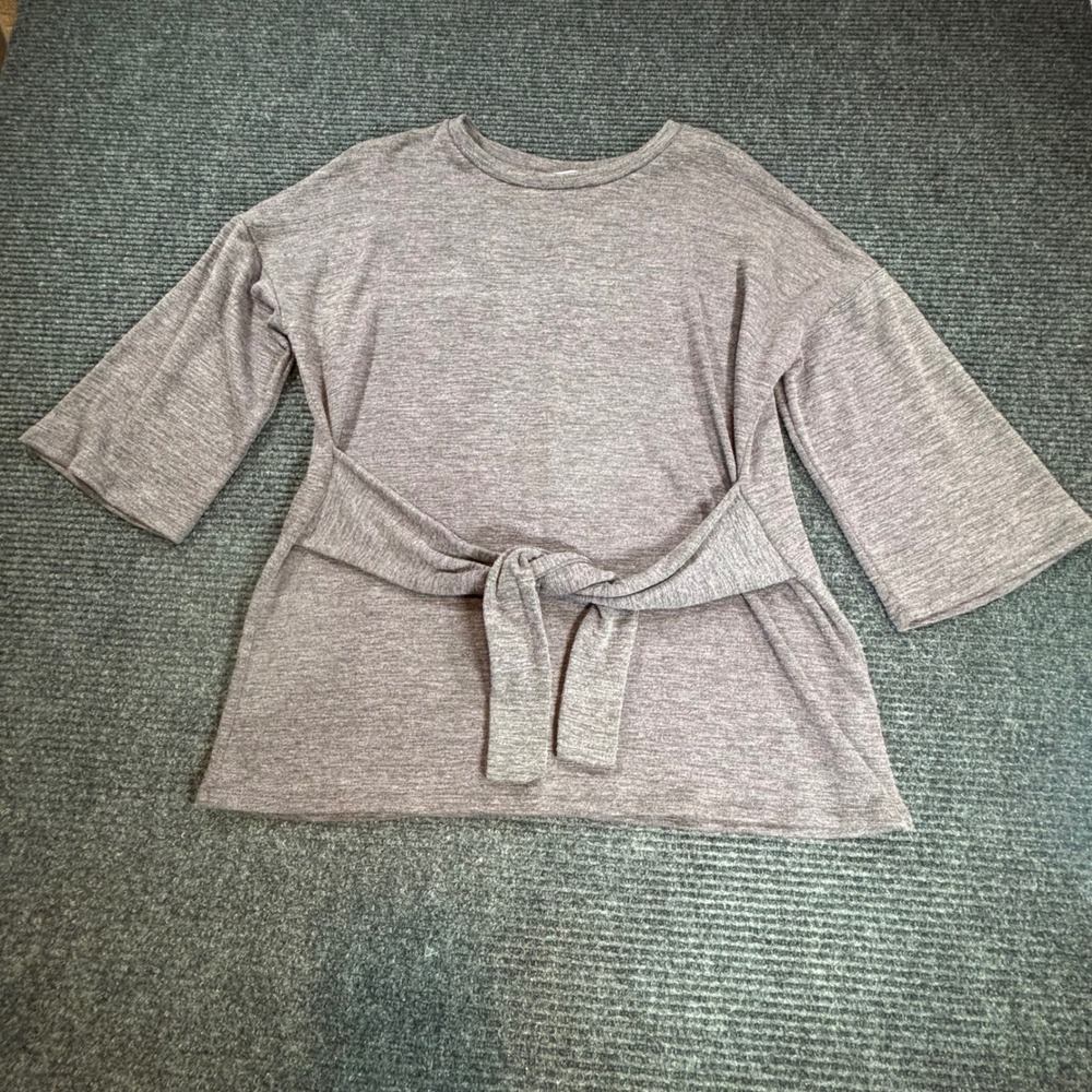 Carole Christian Heather Purple Tie‎ Front Knit Tunic Top Wide 3/4 Sleeve Small